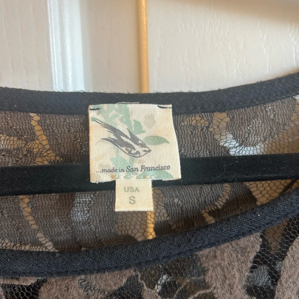 Anthropologie Brown Lace with Black Slip Mini Dress Size Small Weston Wear - Picture 3 of 8